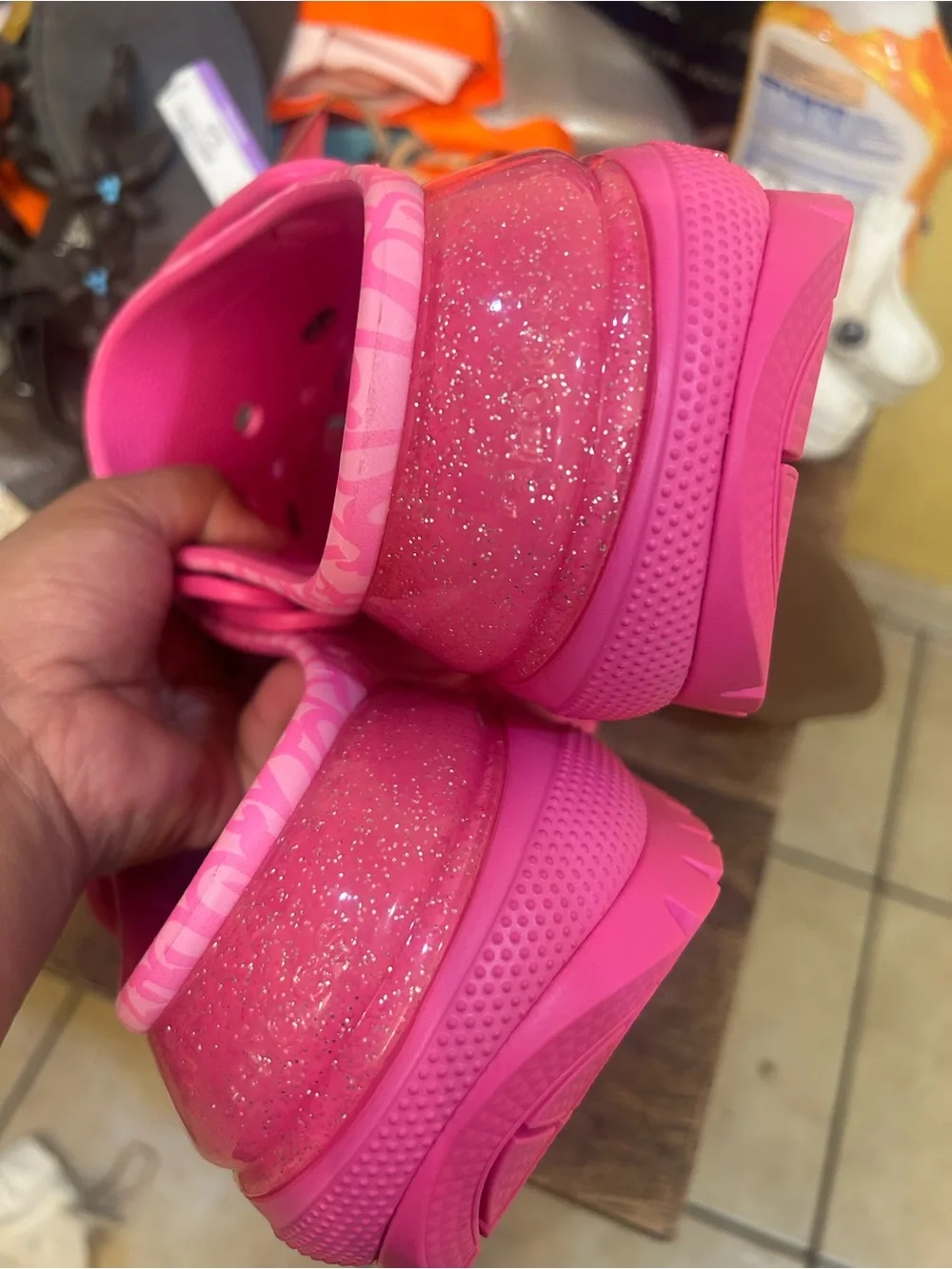 CROCS Girls' Bright Pink Barbie Charm Platform Clogs